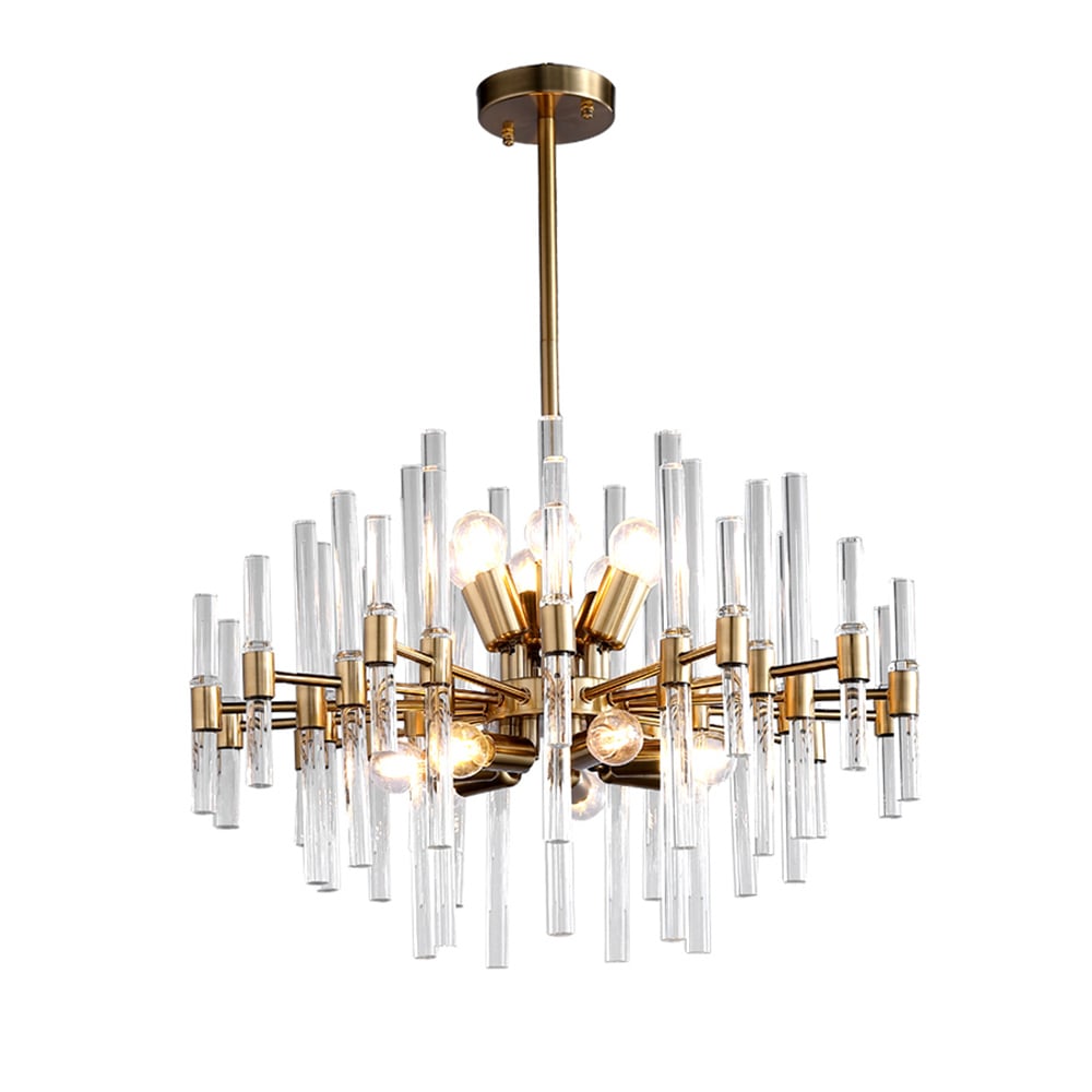 HMR - Crylick Contemporary 14-Light Glass Living Room Chandelier in Brass
