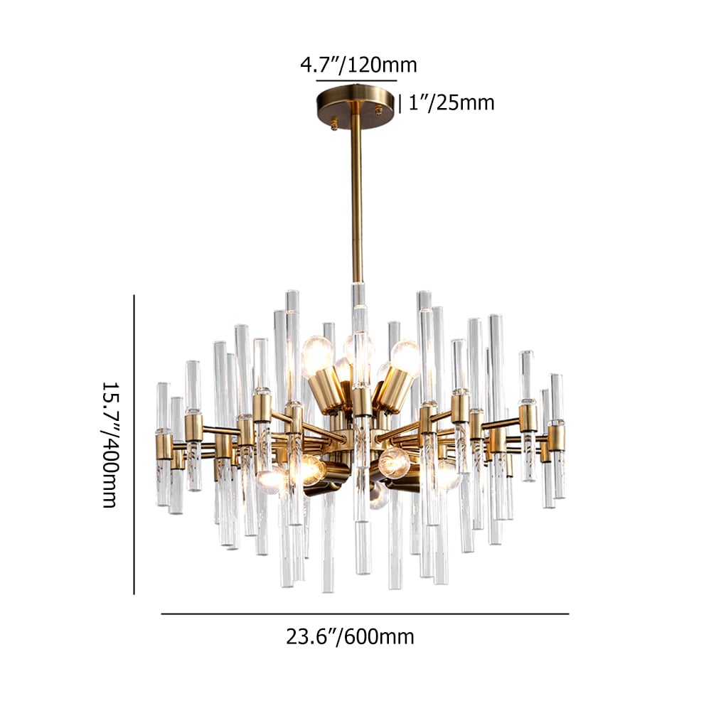 HMR - Crylick Contemporary 14-Light Glass Living Room Chandelier in Brass