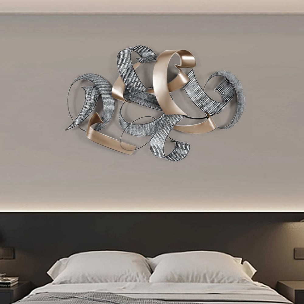 HMR - 47.2" Large Modern 3D Metal Wall Decor Abstract Geometric Overlapping Art Living Room