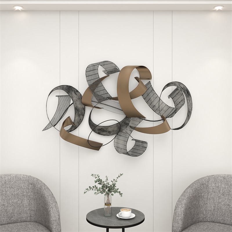 HMR - 47.2" Large Modern 3D Metal Wall Decor Abstract Geometric Overlapping Art Living Room
