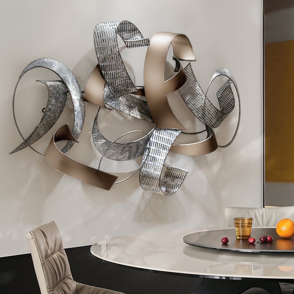 HMR - 47.2" Large Modern 3D Metal Wall Decor Abstract Geometric Overlapping Art Living Room