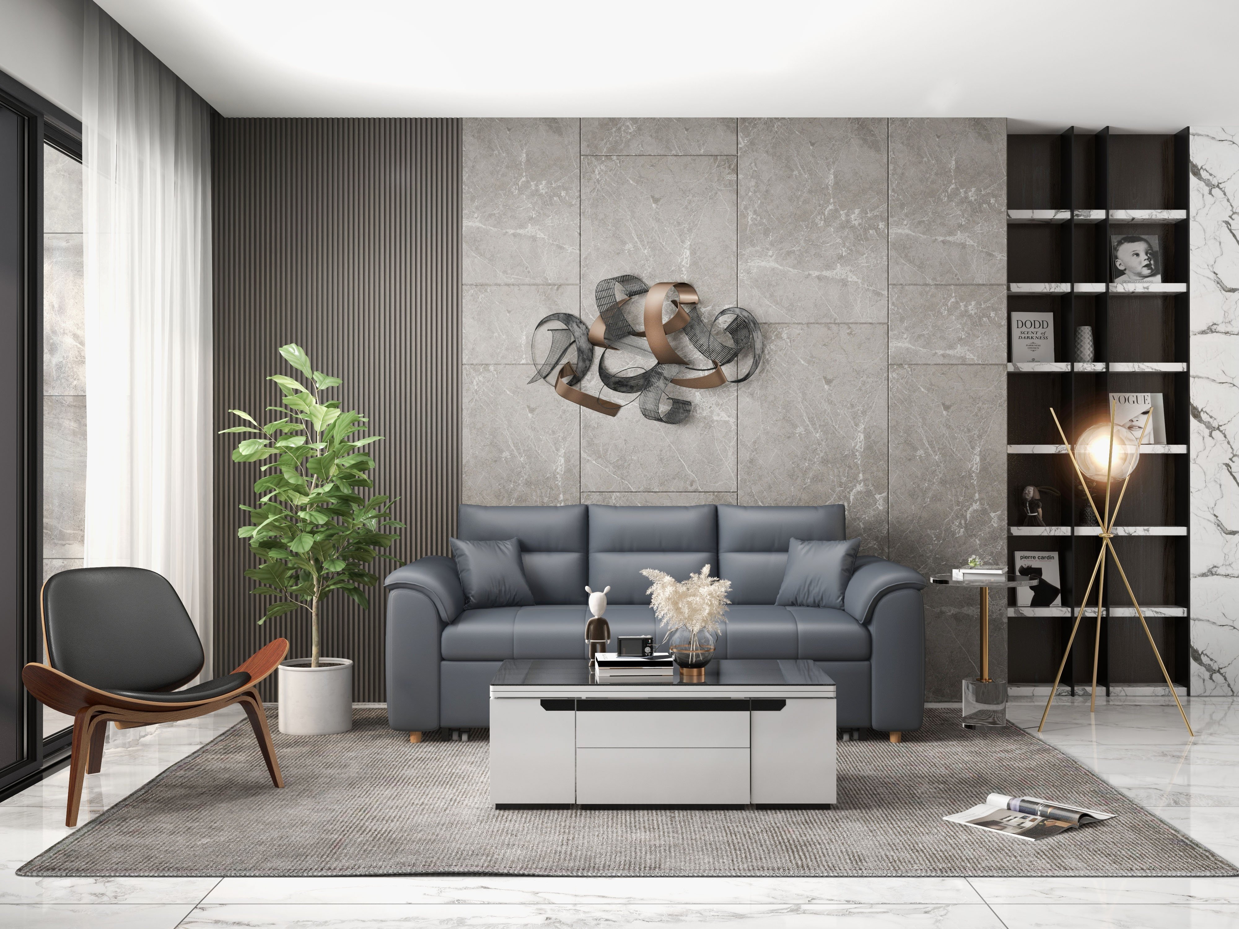 HMR - 47.2" Large Modern 3D Metal Wall Decor Abstract Geometric Overlapping Art Living Room