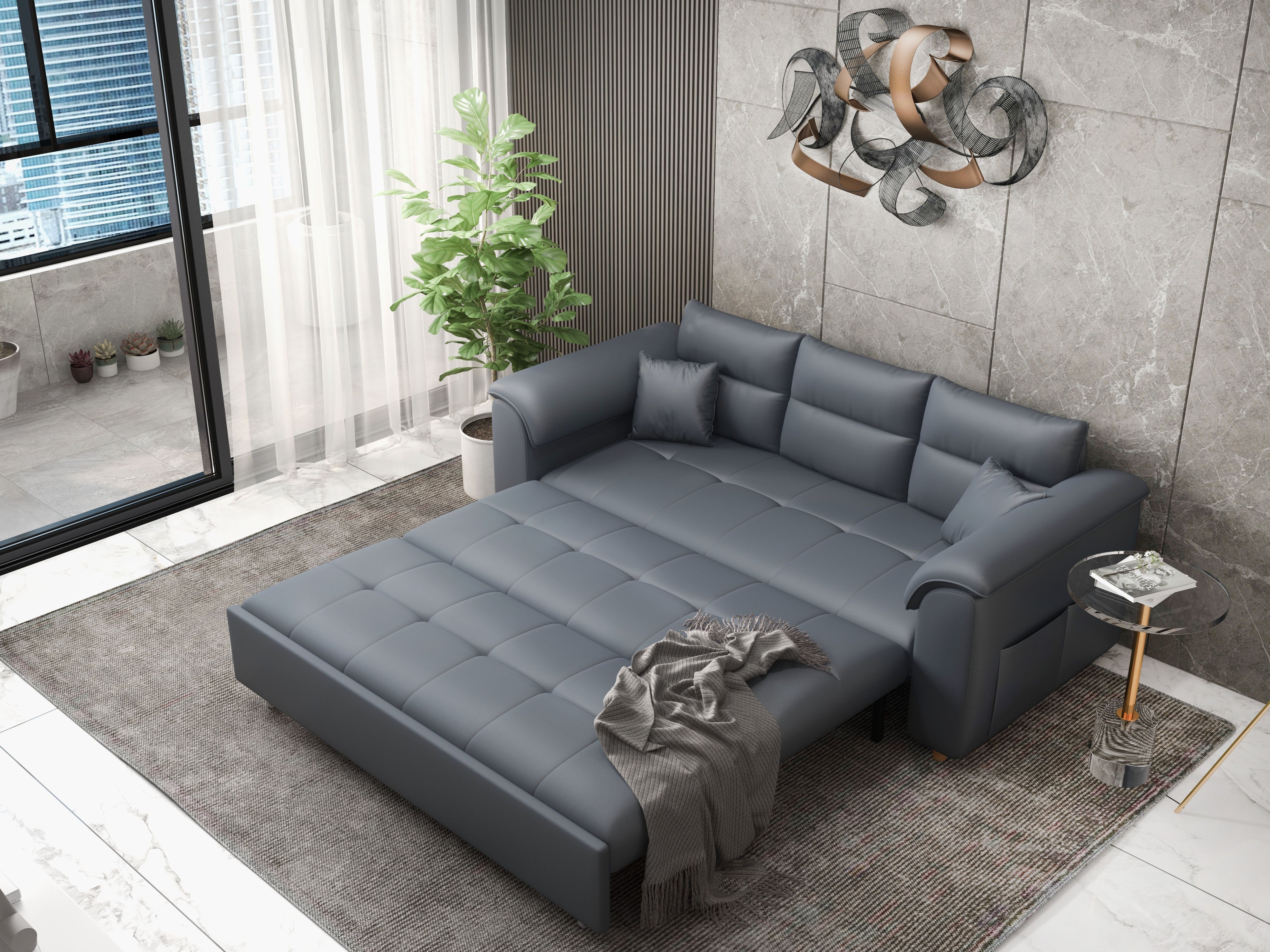 HMR - 47.2" Large Modern 3D Metal Wall Decor Abstract Geometric Overlapping Art Living Room