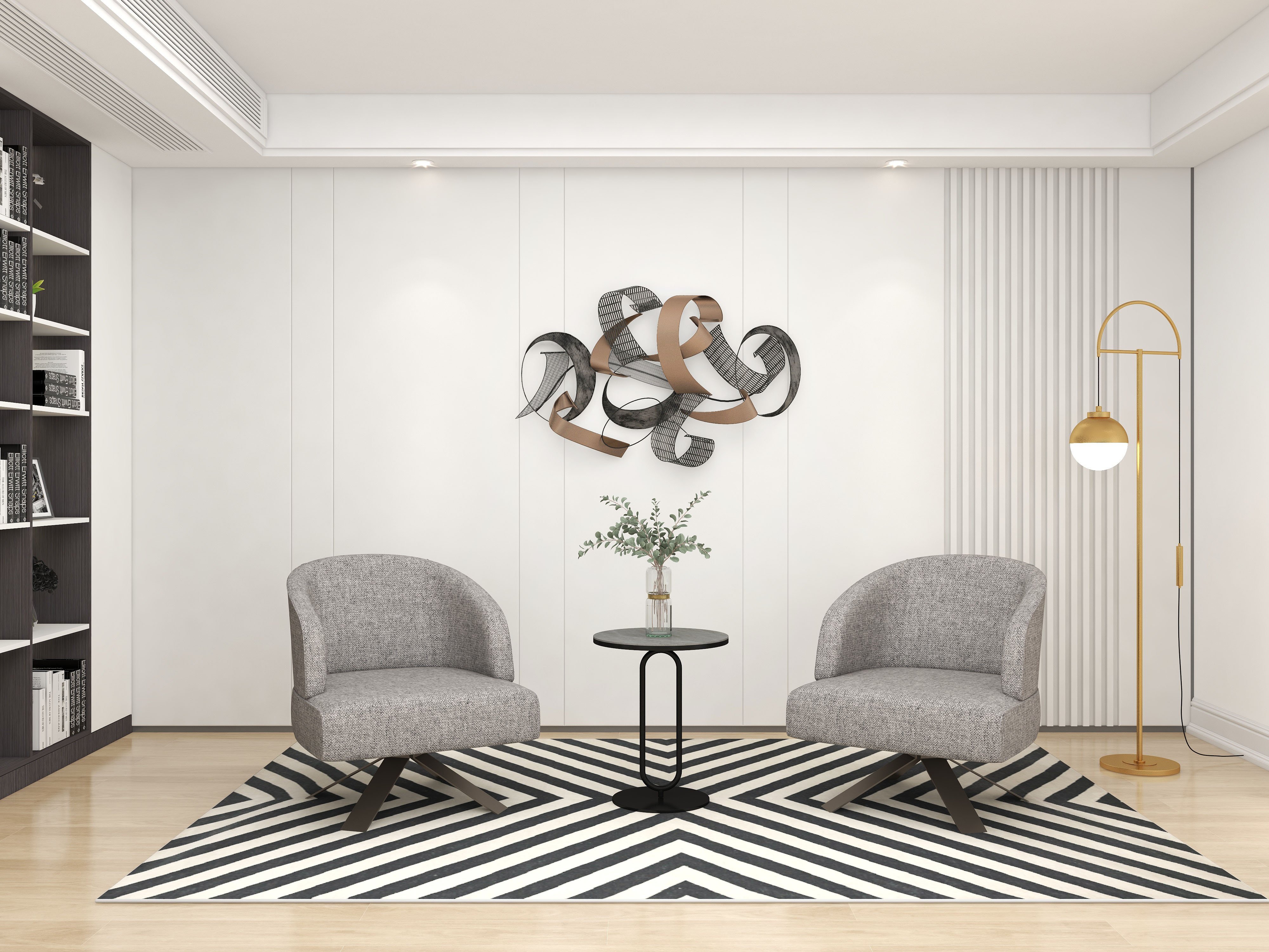 HMR - 47.2" Large Modern 3D Metal Wall Decor Abstract Geometric Overlapping Art Living Room