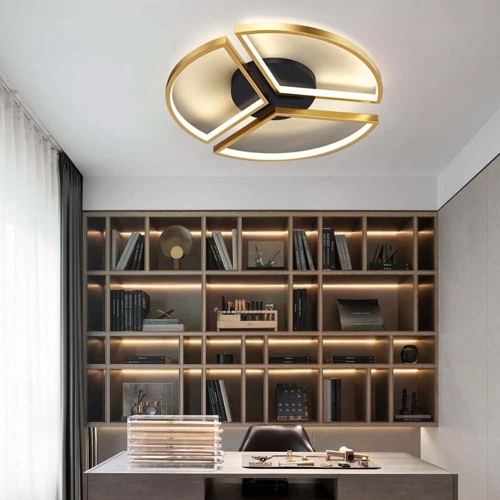 HMR - Geometric Semi Flush Mount LED Ceiling Light with Golden Frame