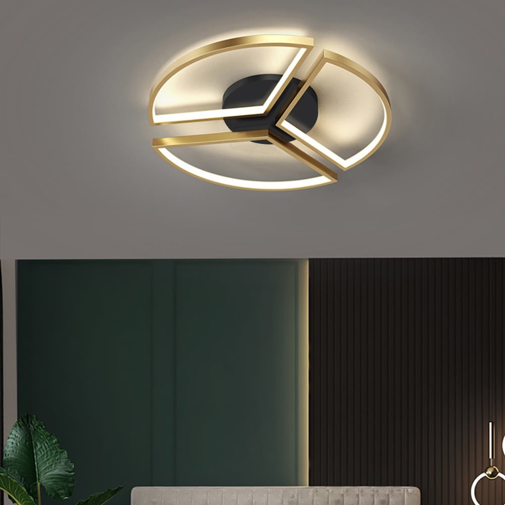 HMR - Geometric Semi Flush Mount LED Ceiling Light with Golden Frame