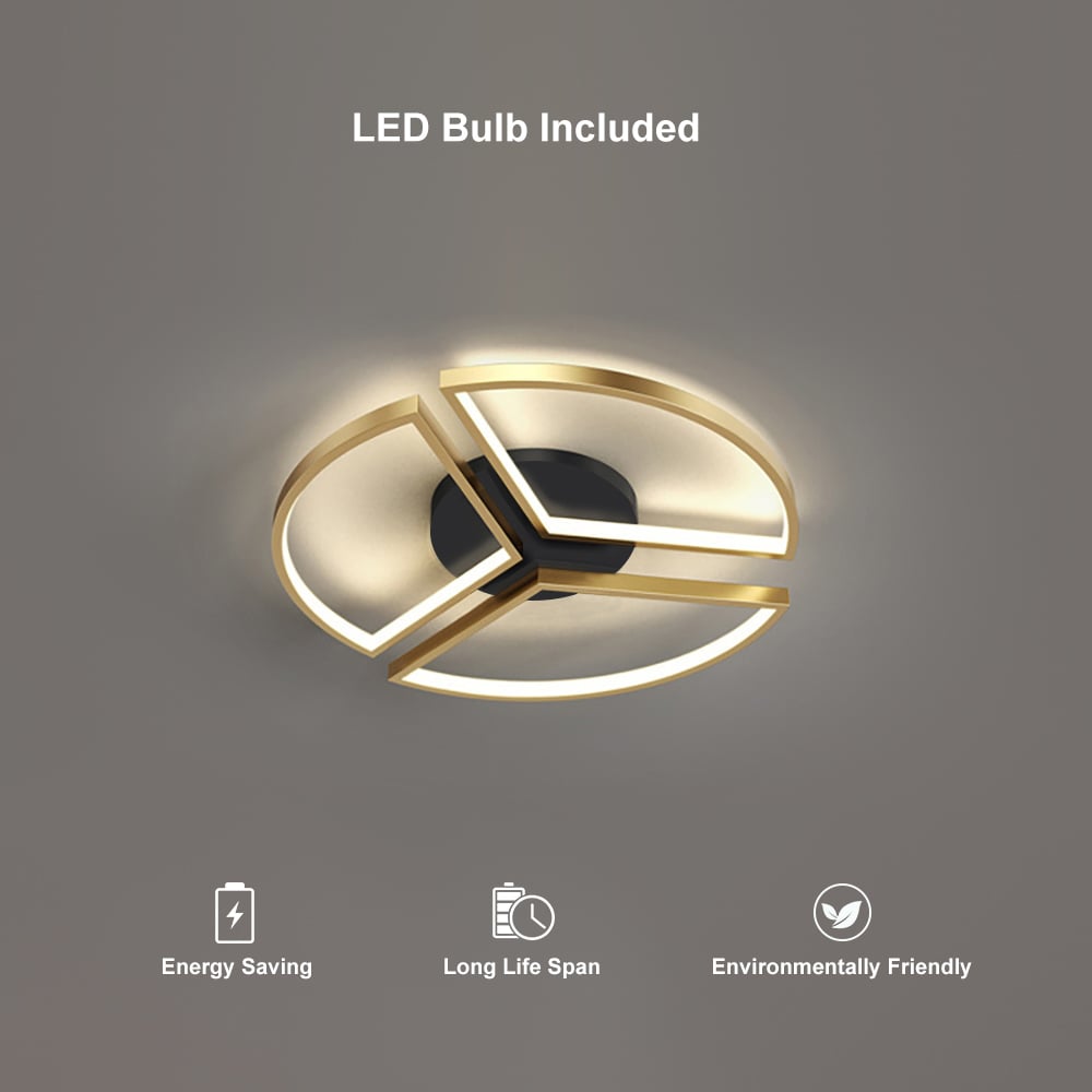 HMR - Geometric Semi Flush Mount LED Ceiling Light with Golden Frame