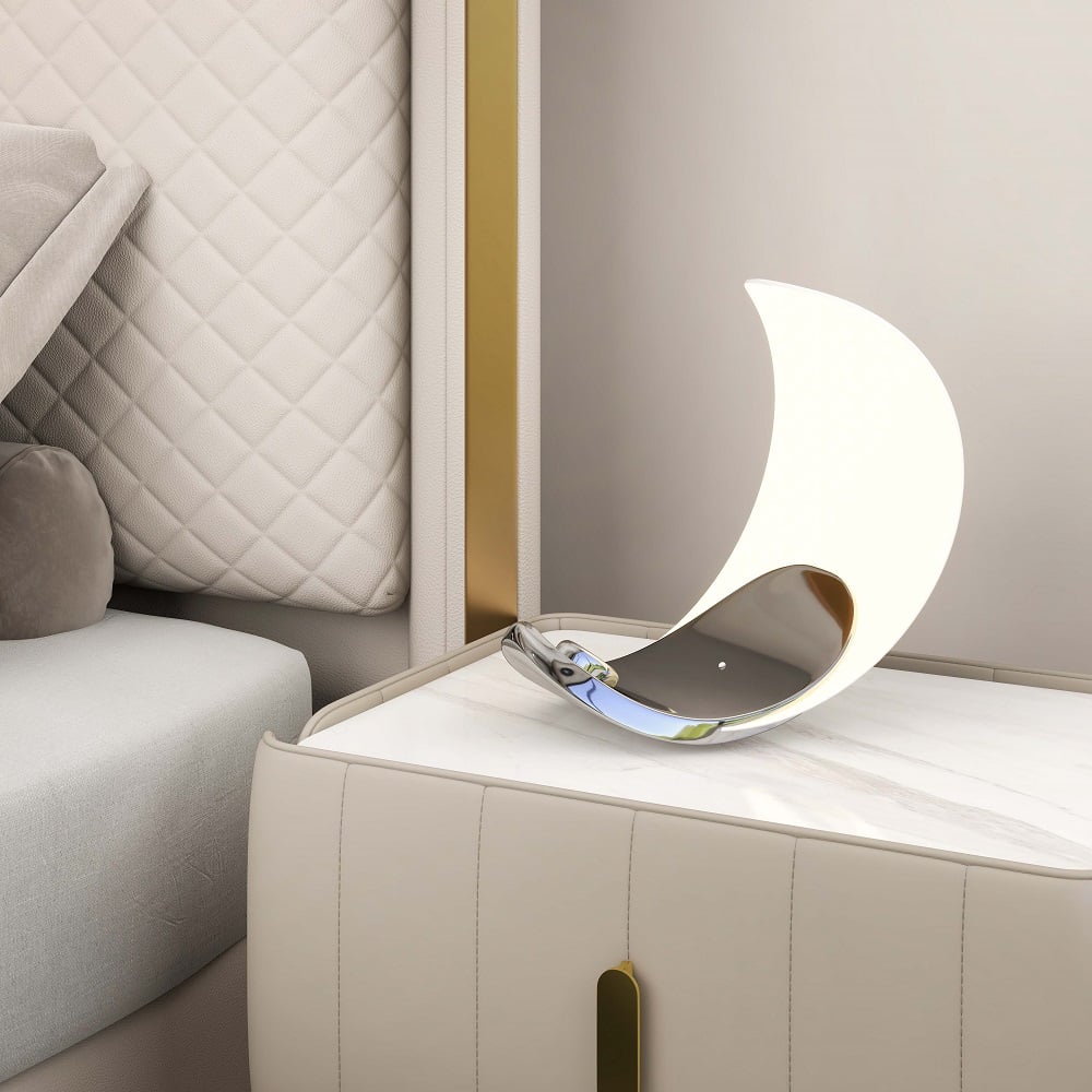 HMR - White Half-Moon Warm Light Table Lamp with Adjustable Brightness Metal Desk Lamp