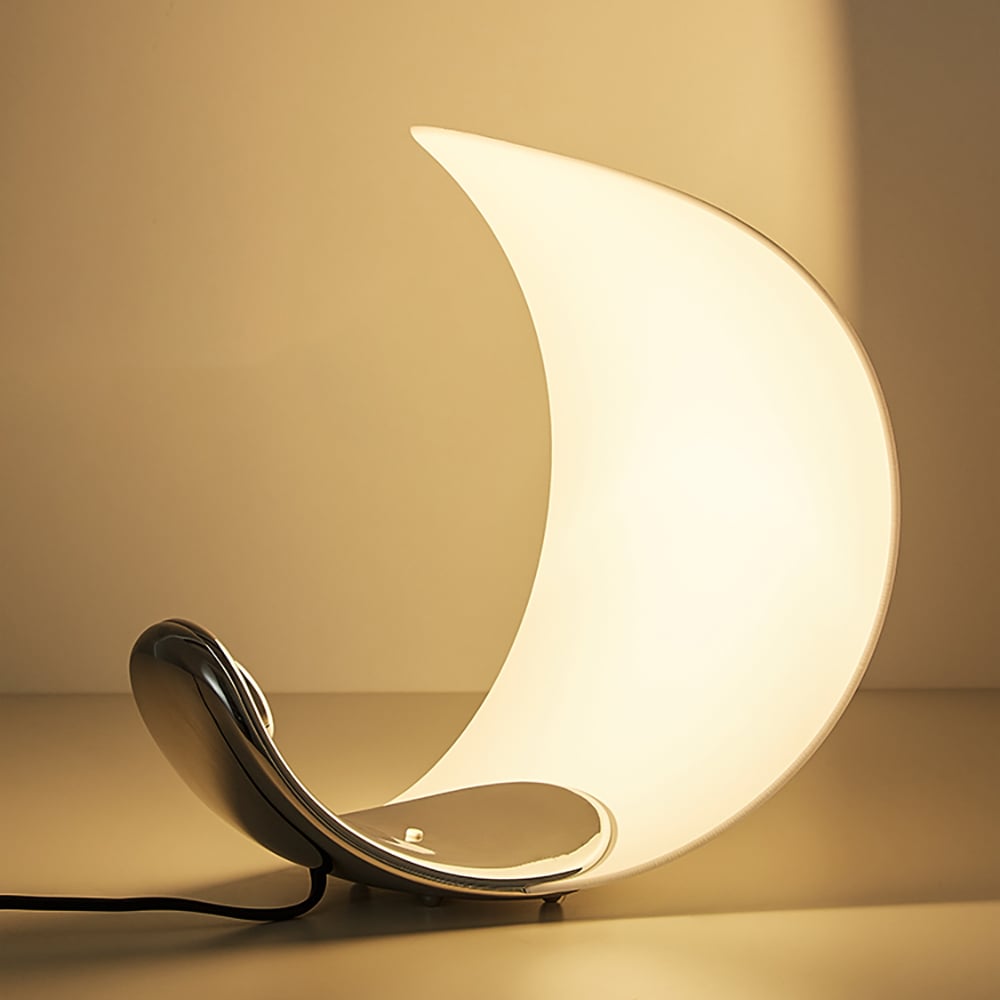 HMR - White Half-Moon Warm Light Table Lamp with Adjustable Brightness Metal Desk Lamp