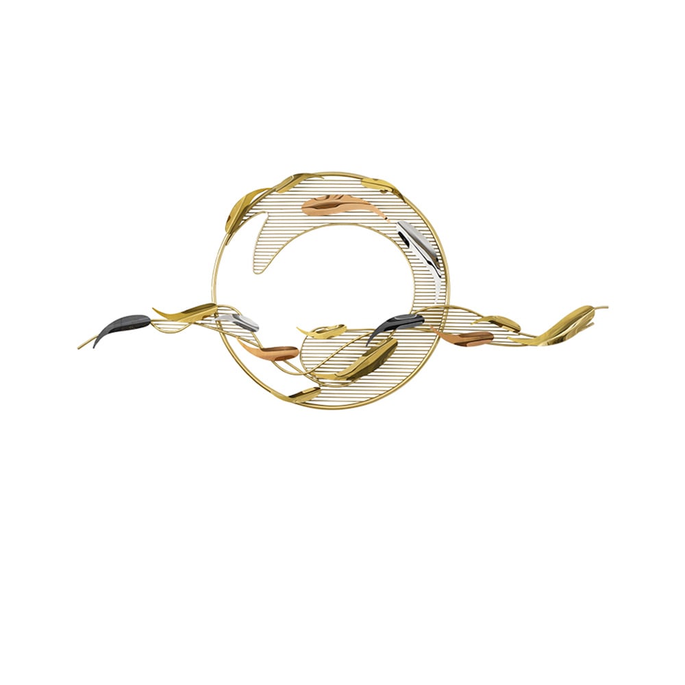 HMR - 58.3"W Modern Surge Fishes Metal Wall Decor with Unique Shape in Gold for Living Room