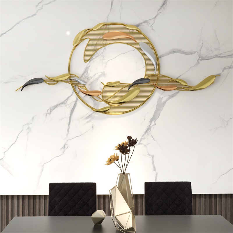 HMR - 58.3"W Modern Surge Fishes Metal Wall Decor with Unique Shape in Gold for Living Room
