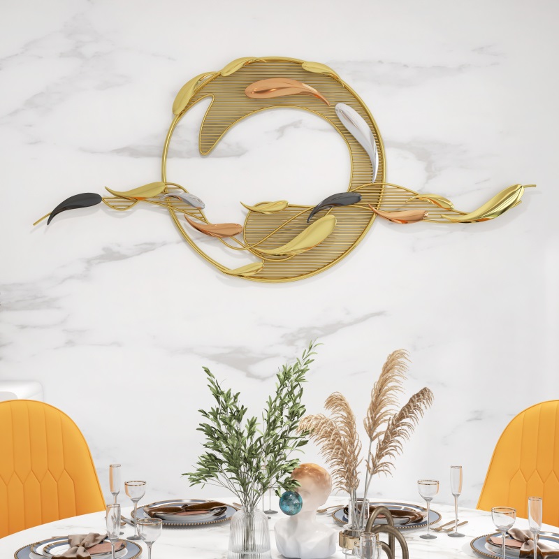 HMR - 58.3"W Modern Surge Fishes Metal Wall Decor with Unique Shape in Gold for Living Room