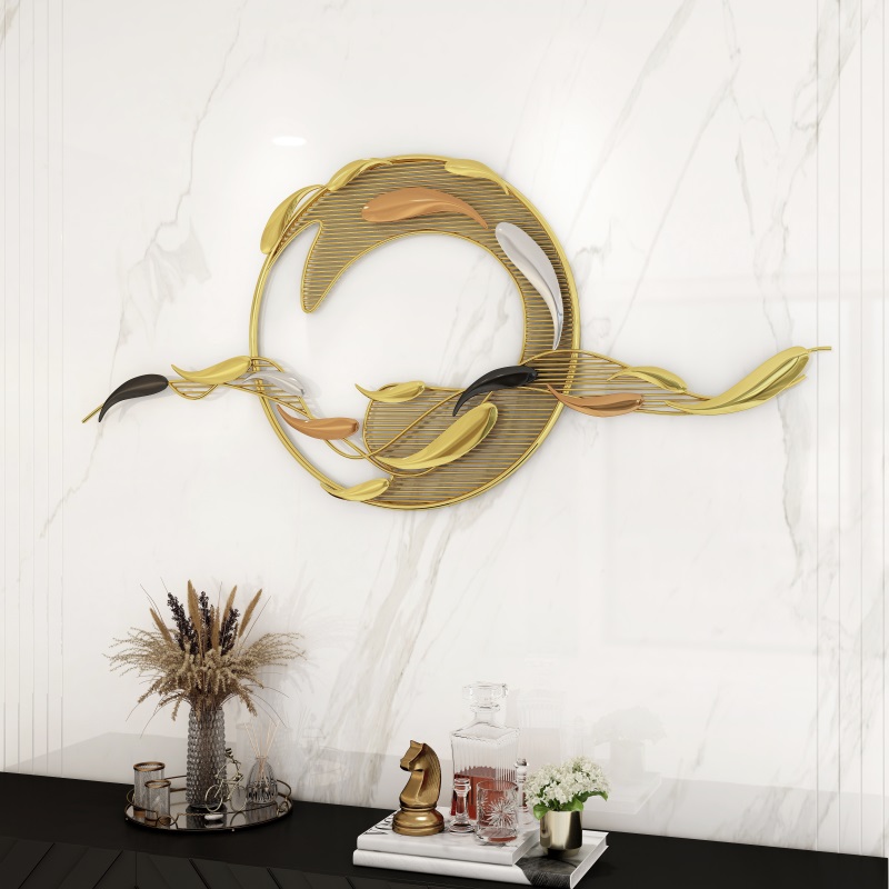 HMR - 58.3"W Modern Surge Fishes Metal Wall Decor with Unique Shape in Gold for Living Room