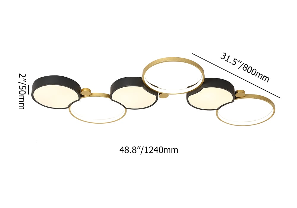 HMR - Multi-Circles 6-Light LED Flush Mount Ceiling Light in Black & Gold