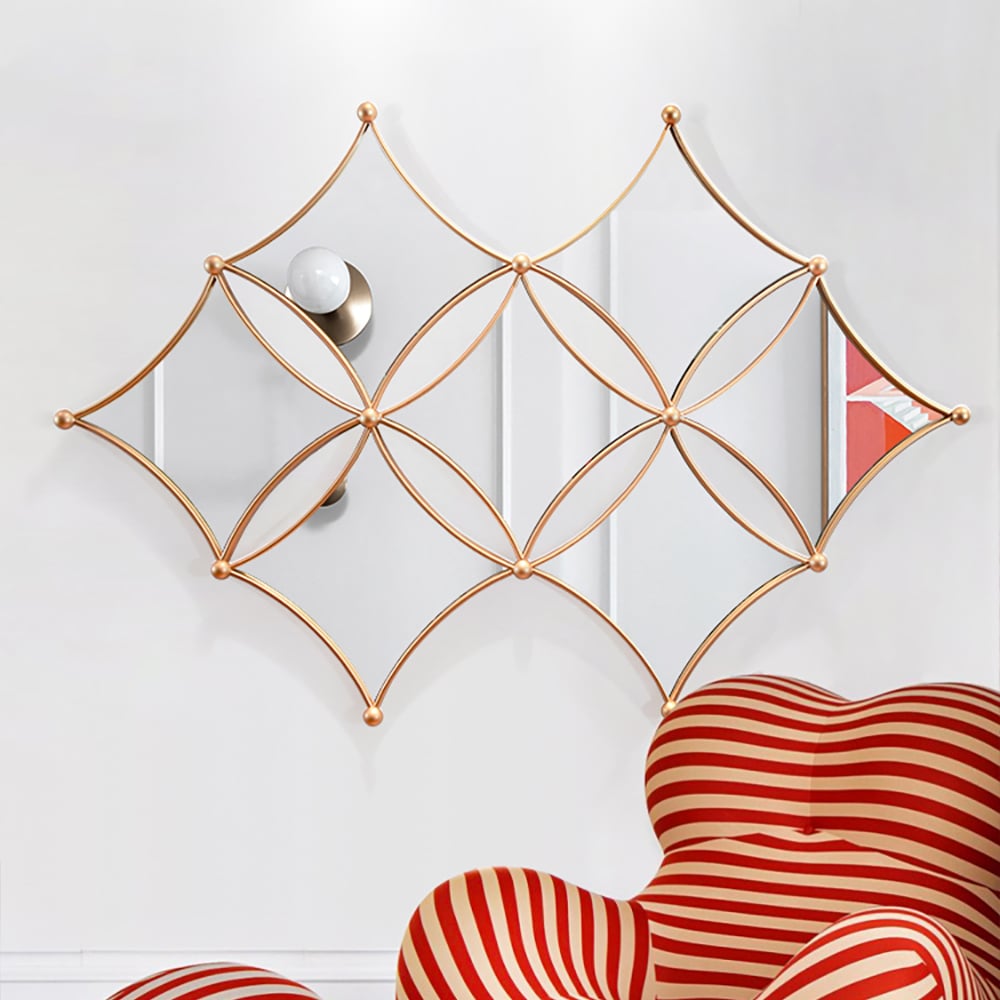 HMR - Luxury Gold Metal Wall Mirror Geometric Rhombus Home Decor