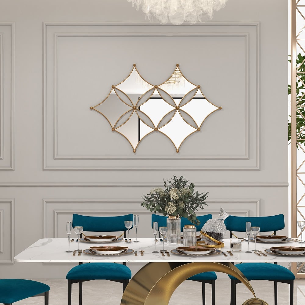 HMR - Luxury Gold Metal Wall Mirror Geometric Rhombus Home Decor