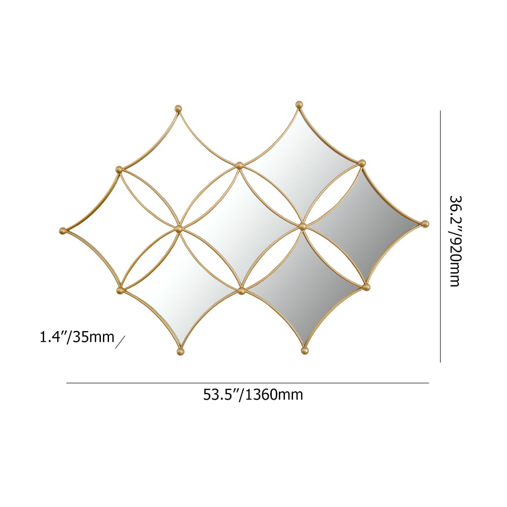 HMR - Luxury Gold Metal Wall Mirror Geometric Rhombus Home Decor