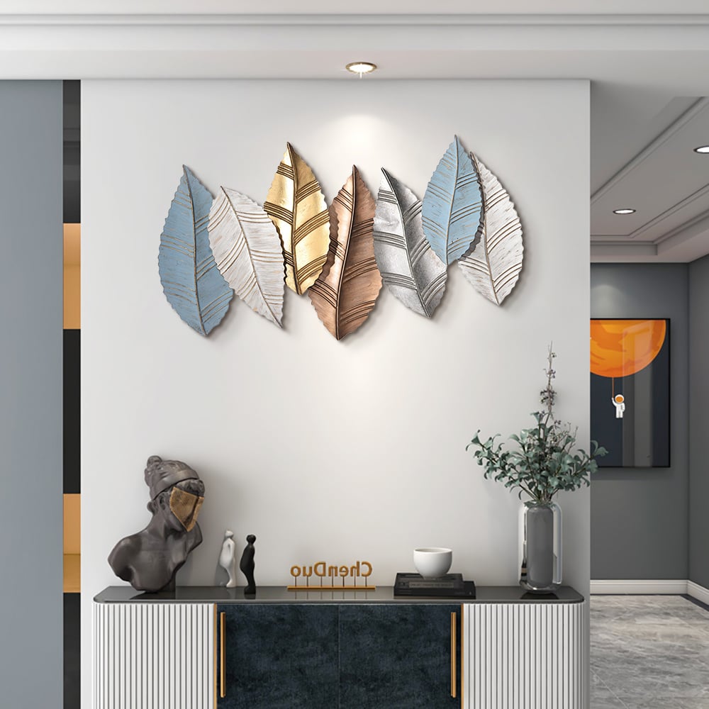 HMR - 3D Modern Creative Leaves Wall Decor Metal Overlapping Accents