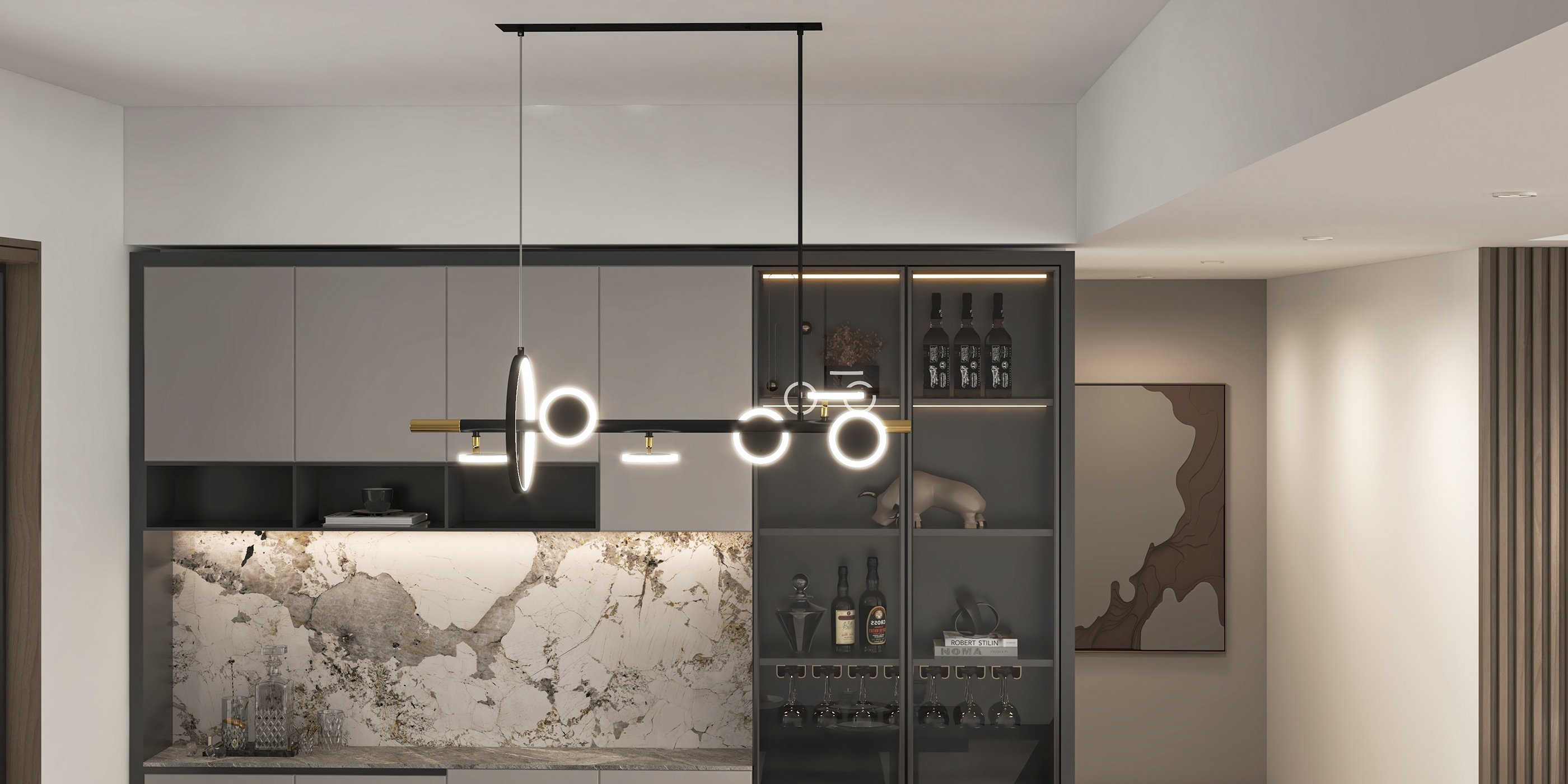 HMR - Minimalist Round Lamps Sputnik Kitchen Island Light in Black & Gold