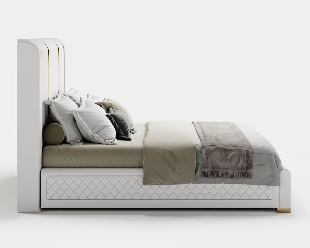 HMR - Modern Upholstered Bed Frame with Polished Gold and Faux Leather Headboard