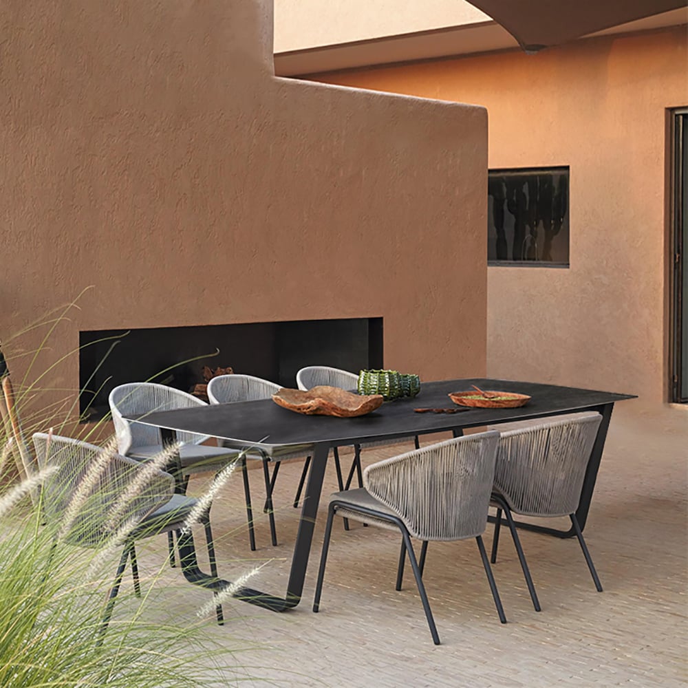 HMR - 7-Pieces Woven Rattan Outdoor Patio Dining Set with Oval Table and 6 Armchairs