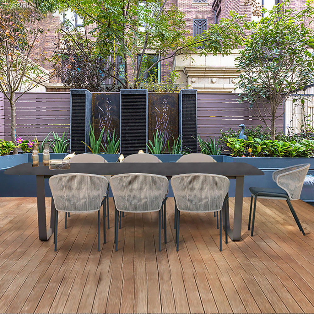 HMR - 7-Pieces Woven Rattan Outdoor Patio Dining Set with Oval Table and 6 Armchairs
