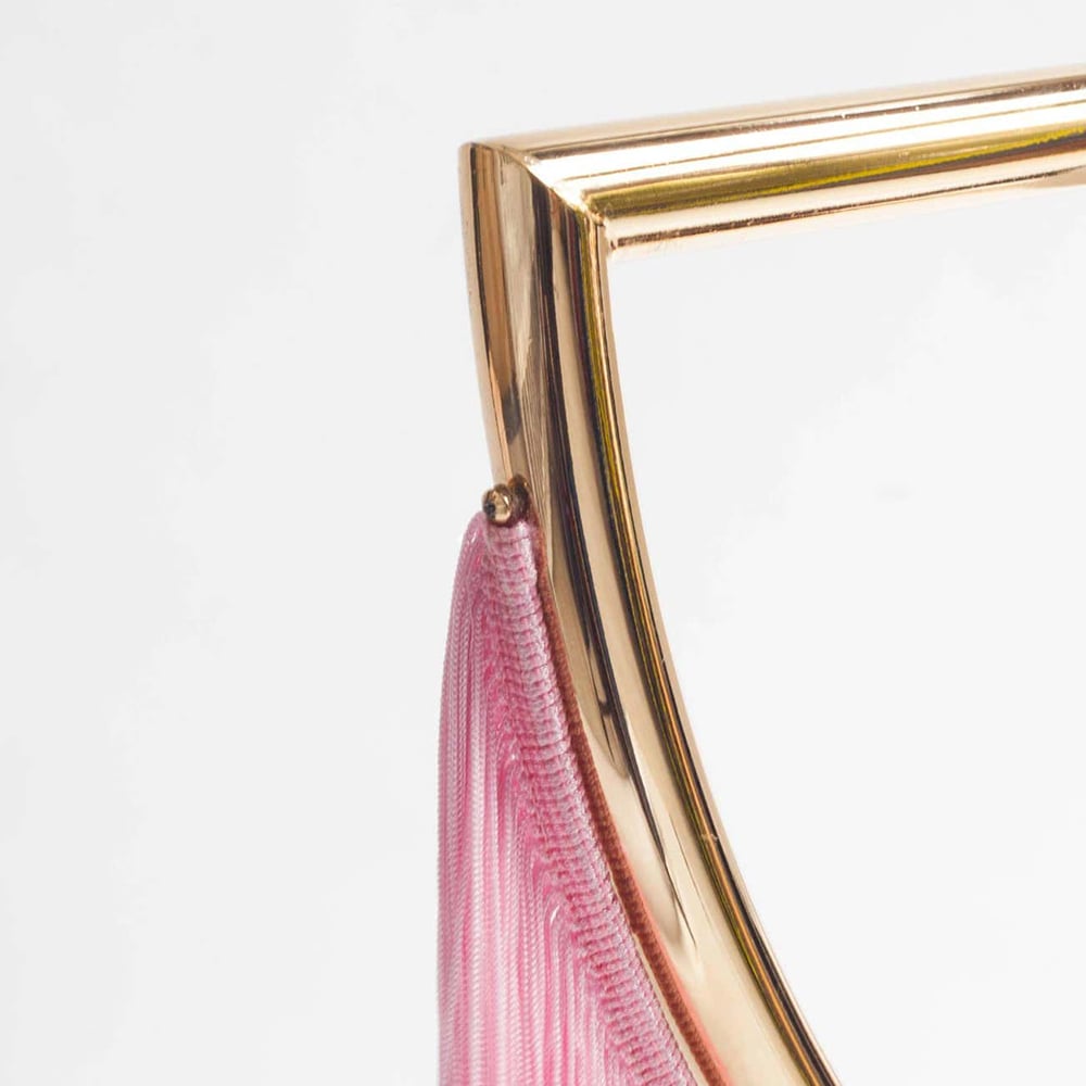 HMR - Boho 2-Light Floor Lamp with Pink Fringes Macrame and Gold Tones