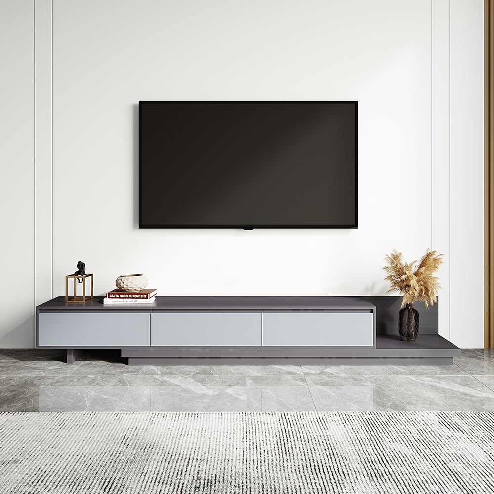 HMR Fero Extendable TV Stand with Drawers - Dark Gray & Light Gray, MDF, 79"