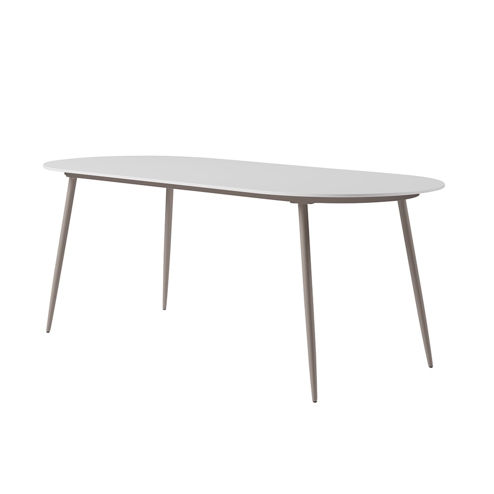 HMR - 6-Person Oval Faux Marble Top Outdoor Patio Dinning Table in White (70.9" Width)