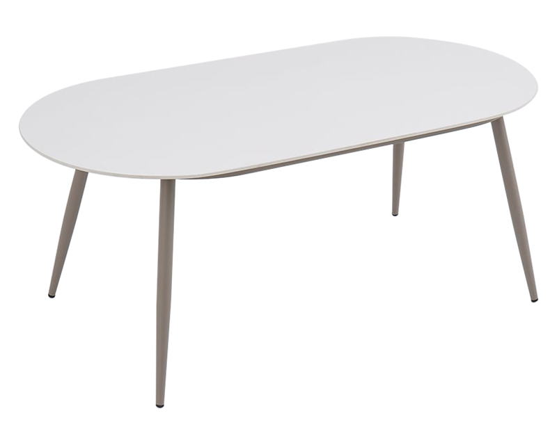 HMR - 6-Person Oval Faux Marble Top Outdoor Patio Dinning Table in White (70.9" Width)