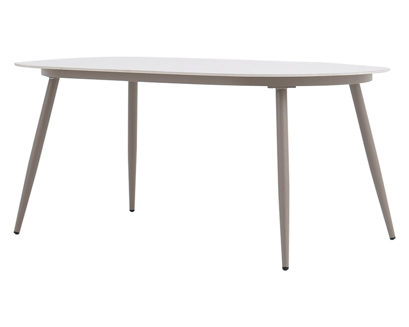 HMR - 6-Person Oval Faux Marble Top Outdoor Patio Dinning Table in White (70.9" Width)