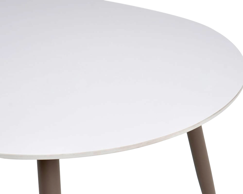 HMR - 6-Person Oval Faux Marble Top Outdoor Patio Dinning Table in White (70.9" Width)