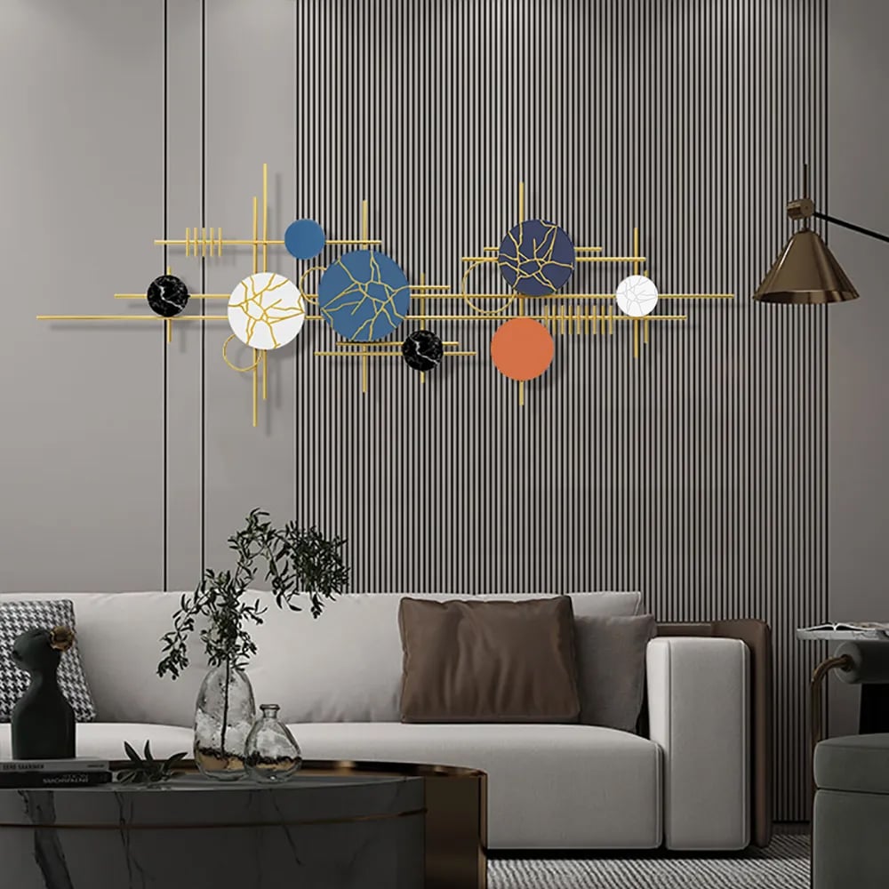 HMR - 59" Modern Geometric Metal Wall Decor in Multi-color Overlapping Wall Background Art