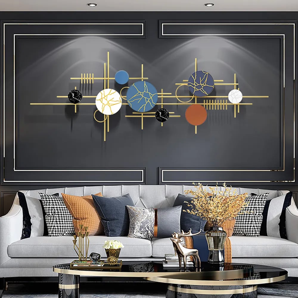 HMR - 59" Modern Geometric Metal Wall Decor in Multi-color Overlapping Wall Background Art