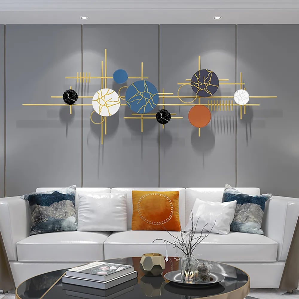 HMR - 59" Modern Geometric Metal Wall Decor in Multi-color Overlapping Wall Background Art