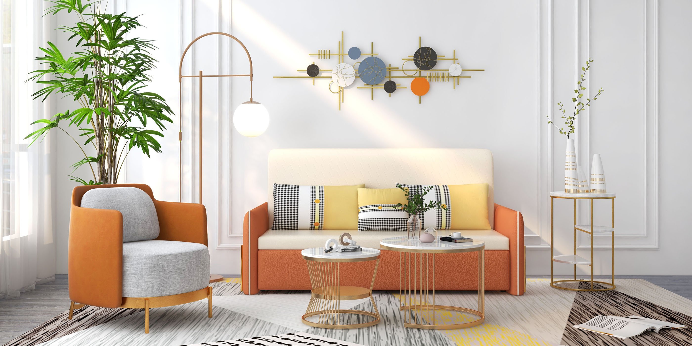 HMR - 59" Modern Geometric Metal Wall Decor in Multi-color Overlapping Wall Background Art