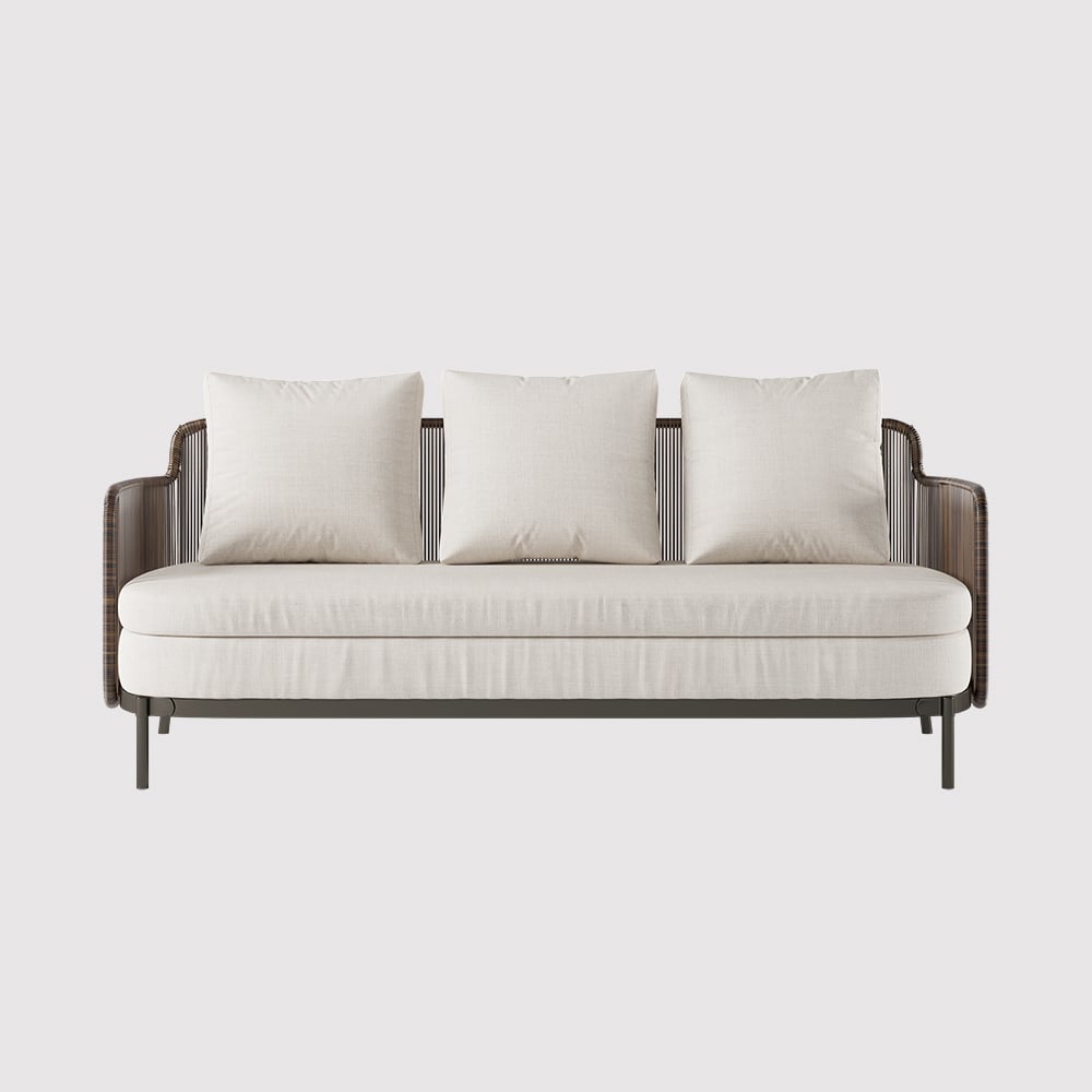 HMR - 4-Pieces Aluminum & Rattan Outdoor Sofa Set with Faux Marble Top Coffee Table Cushion Pillow