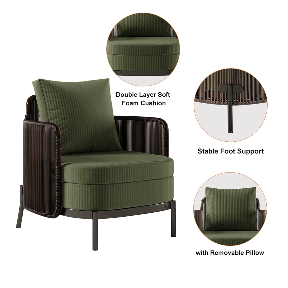 HMR - 4-Pieces Aluminum & Rattan Outdoor Sofa Set with Faux Marble Top Coffee Table Cushion Pillow