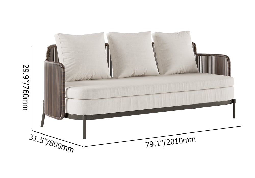 HMR - 4-Pieces Aluminum & Rattan Outdoor Sofa Set with Faux Marble Top Coffee Table Cushion Pillow