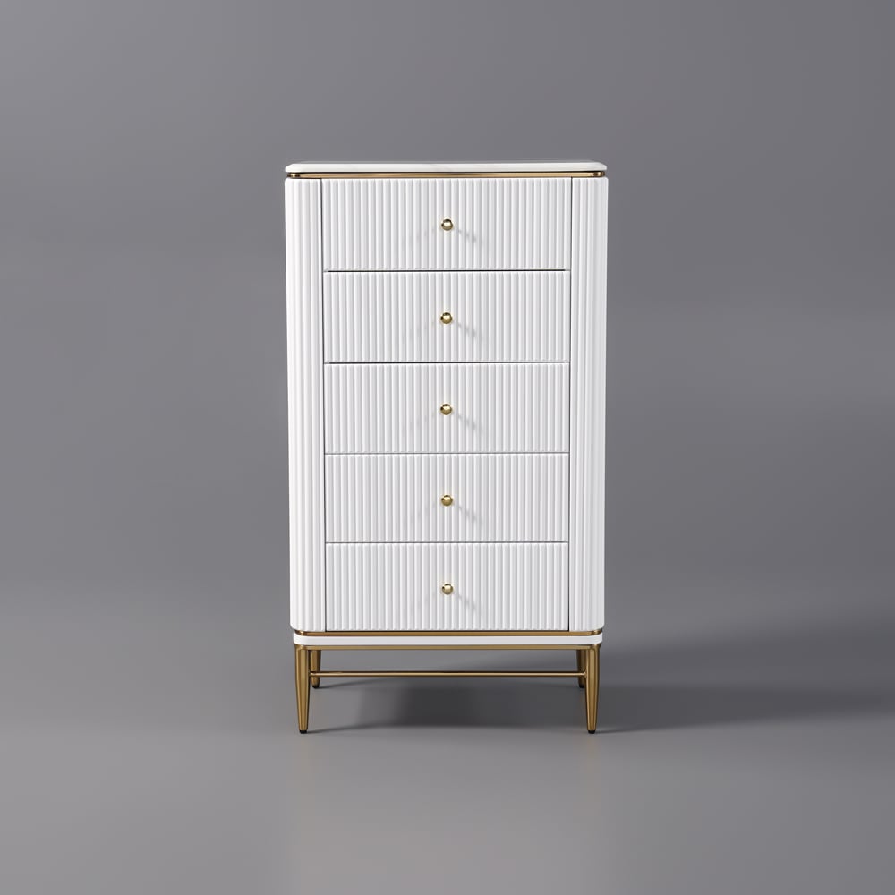 HMR - Bline 25.6" Chest Light Luxurious White & Gold 5-Drawer Dresser