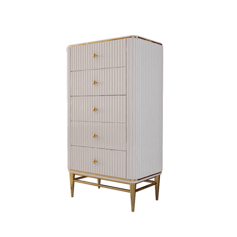 HMR - Bline 25.6" Chest Light Luxurious White & Gold 5-Drawer Dresser