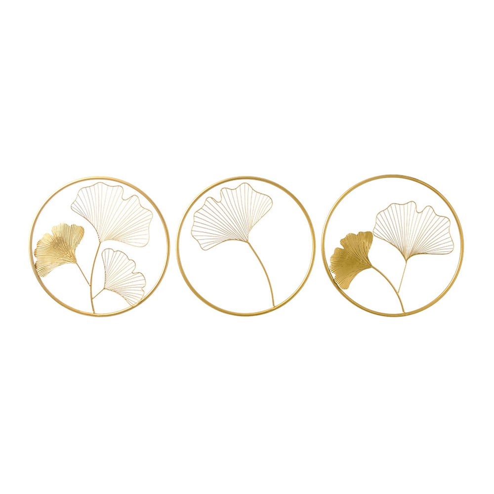 HMR - 3 Pieces Metal Wall Decor with Ginkgo Leaves in Gold