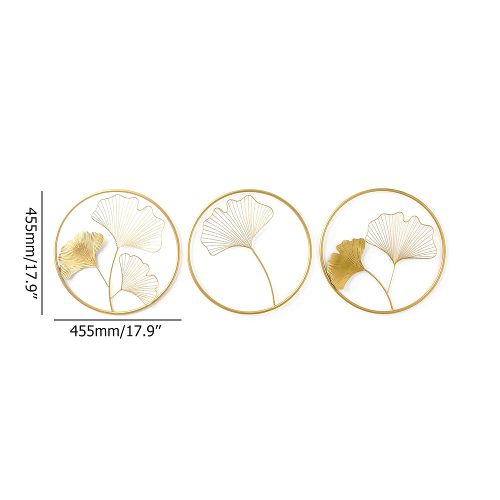 HMR - 3 Pieces Metal Wall Decor with Ginkgo Leaves in Gold
