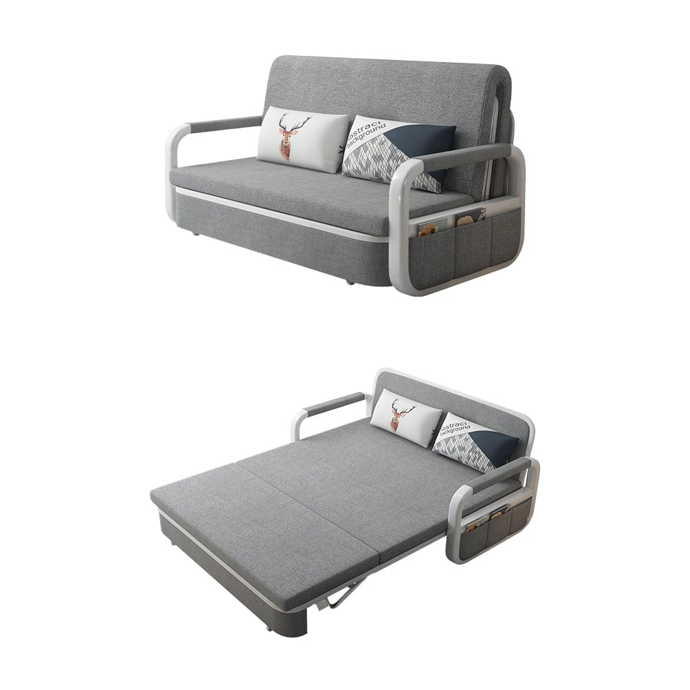 HMR 62" Queen 2-Seater Linen Convertible Sleeper Sofa - Light Gray