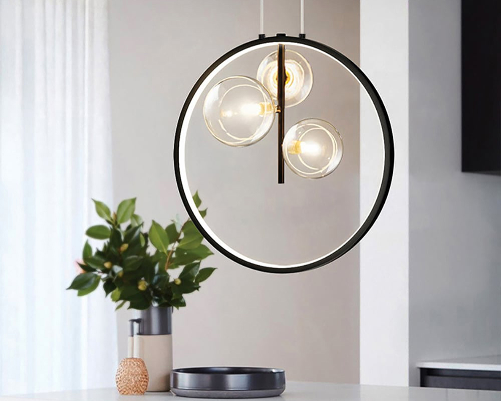HMR Bubi Black Pendant Light Minimalist Glass Globe LED Light for Dining Room - 3-Light