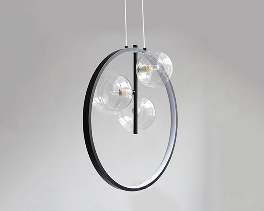 HMR Bubi Black Pendant Light Minimalist Glass Globe LED Light for Dining Room - 3-Light
