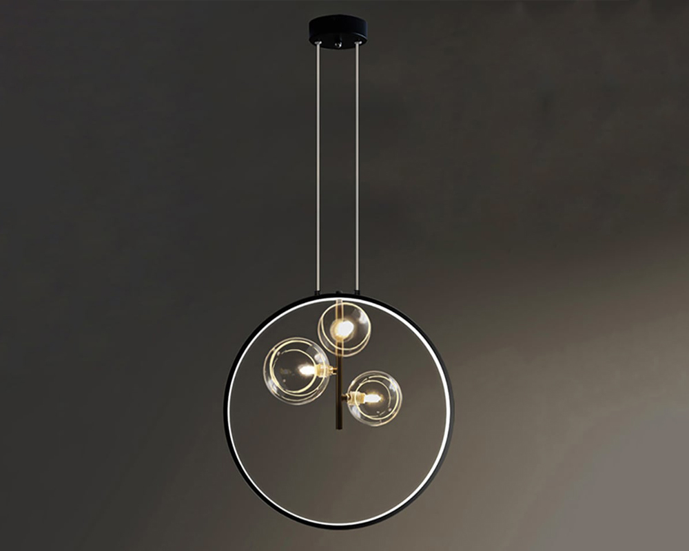 HMR Bubi Black Pendant Light Minimalist Glass Globe LED Light for Dining Room - 3-Light