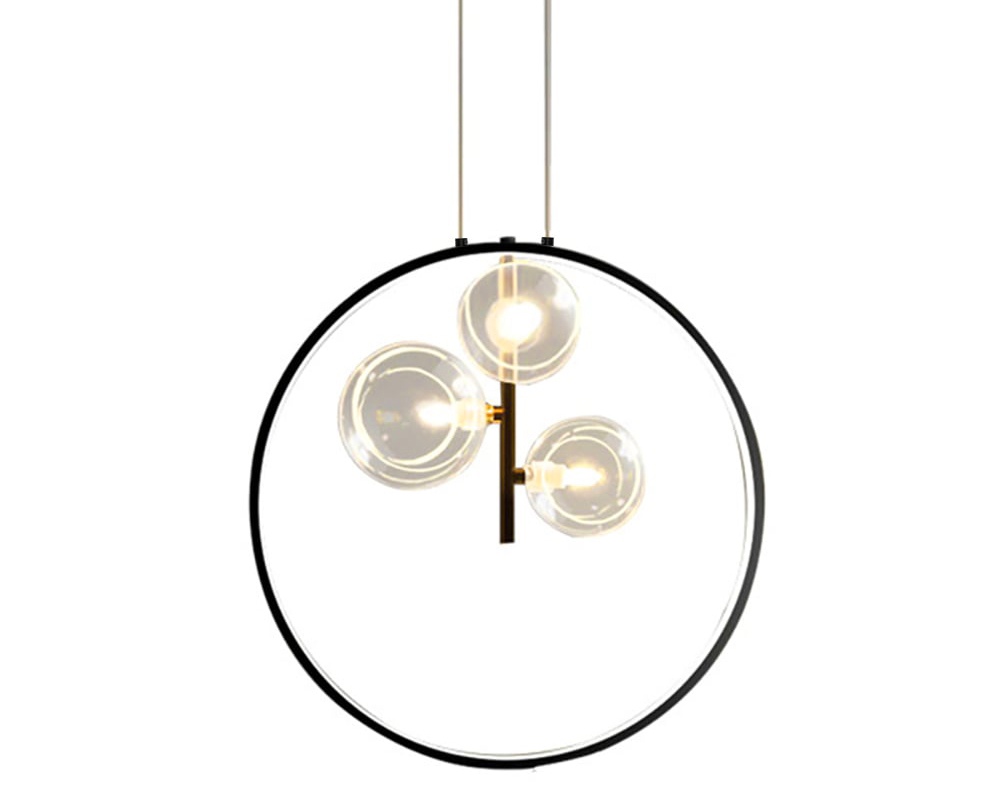 HMR Bubi Black Pendant Light Minimalist Glass Globe LED Light for Dining Room - 3-Light