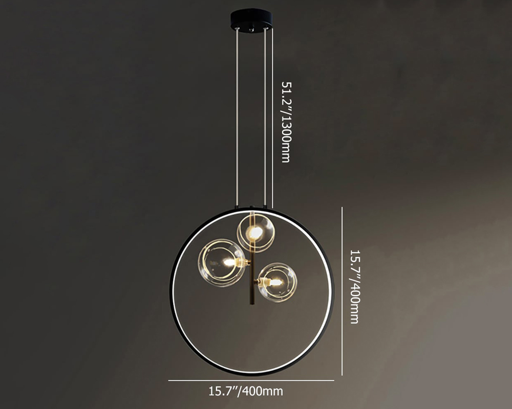 HMR Bubi Black Pendant Light Minimalist Glass Globe LED Light for Dining Room - 3-Light