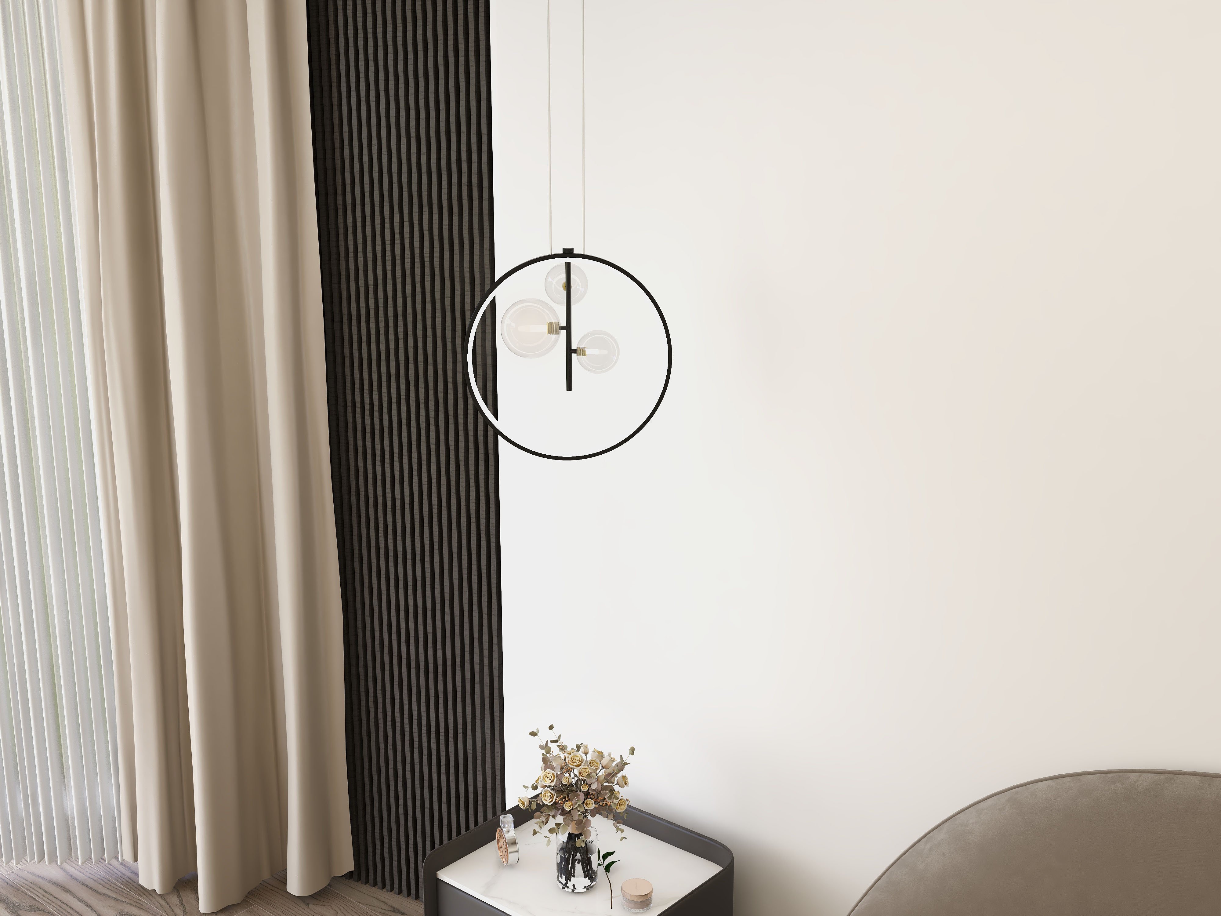HMR Bubi Black Pendant Light Minimalist Glass Globe LED Light for Dining Room - 3-Light